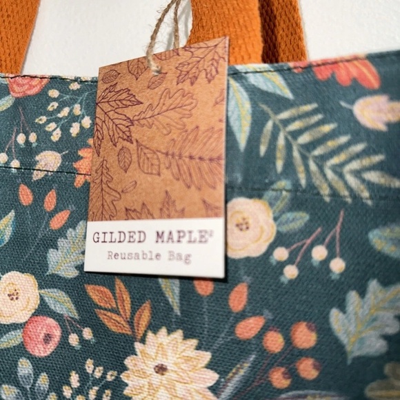 Floral Tote Bag with Orange Handles - Picture 11 of 15